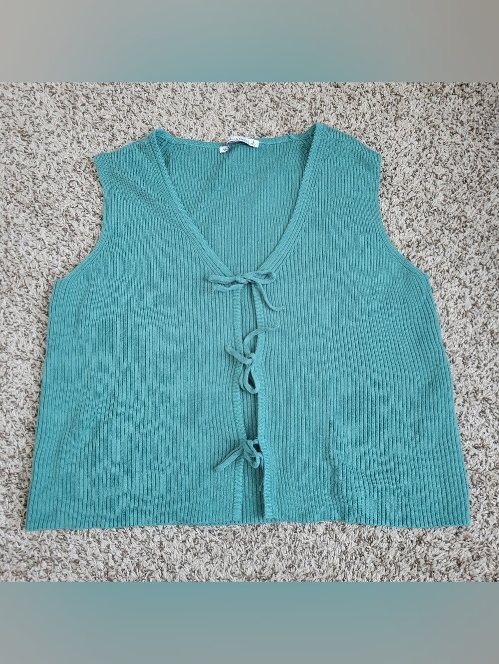 Abercrombie & Fitch Sleeveless Sweater Vest Shirt Top Tie Front Teal Green Small